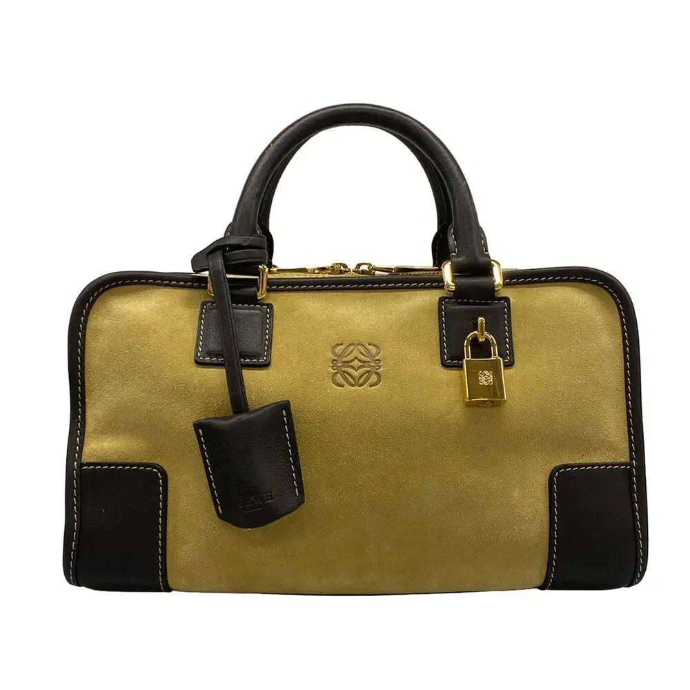 Loewe Amazona 28 Handbag 352.61.A03 Light Brown Dark Brown Suede Leather